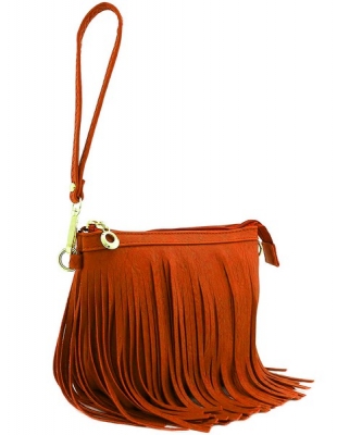 Small Fringe Crossbody Bag with Wrist Strap E091 ORANGE